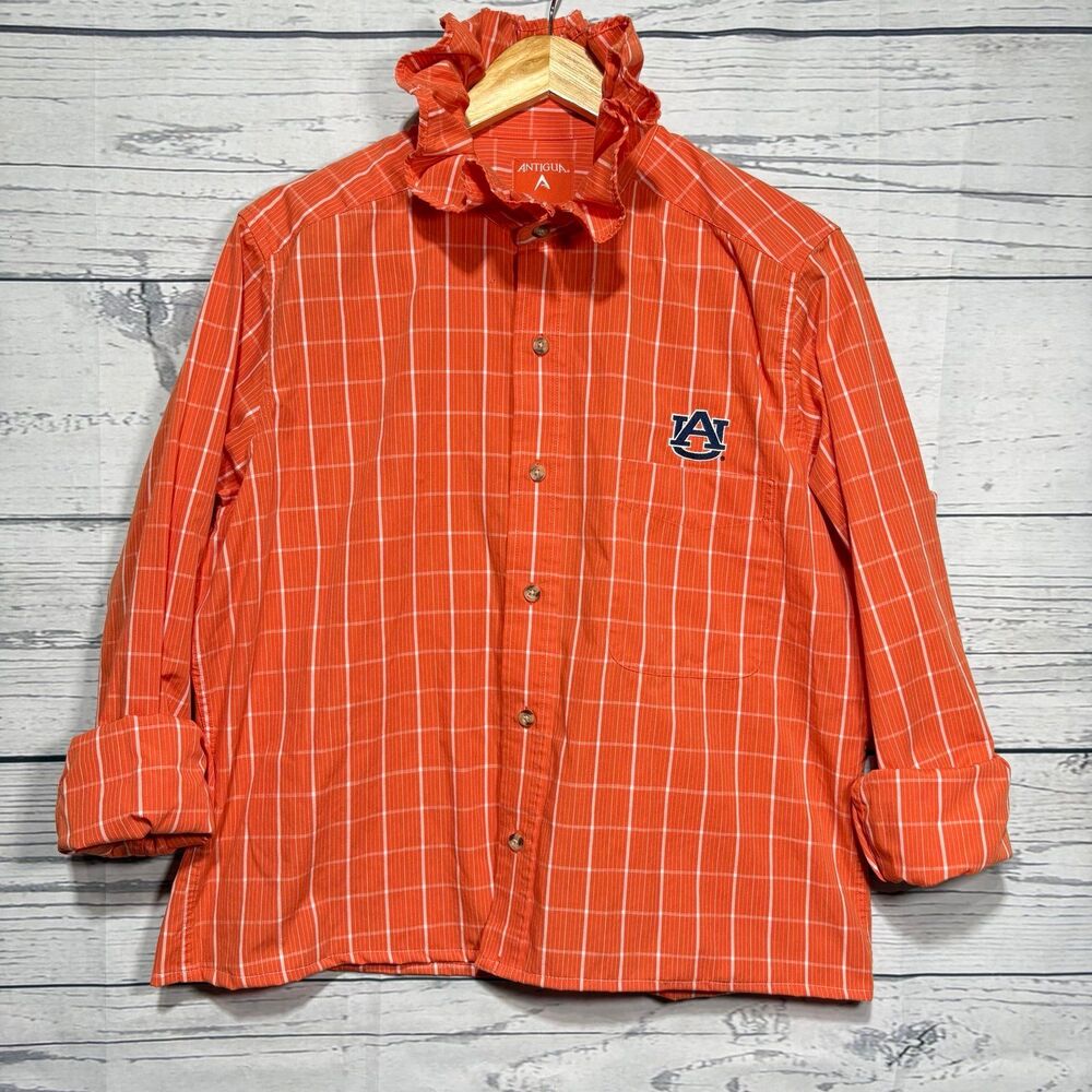 Auburn Tigers Upcycled Medium Shirt Ruffle Collar Preppy Feminine Orange CUTE